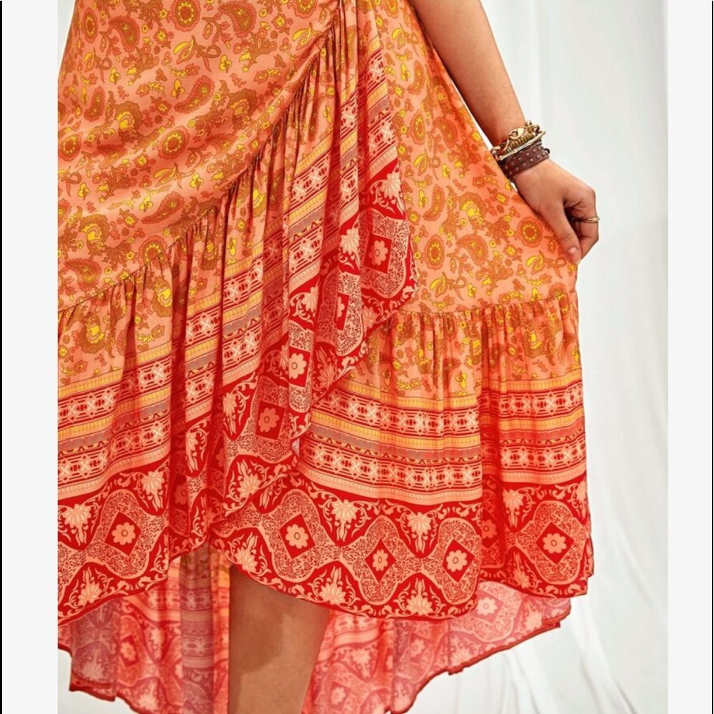 Boho Plus Size Orange Ruffle Hem Maxi Skirt - Picture 10 of 12
